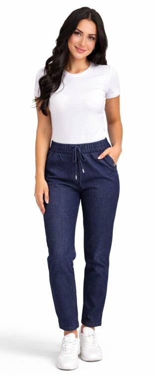 Spodnie damskie Ala Jeansy elastyczne guma w pasie duże rozmiary granatowe