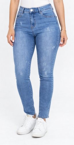 Spodnie damskie jeans niebieskie skinny przetarcia