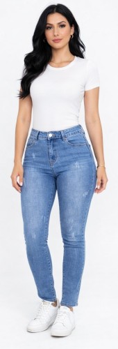 Spodnie damskie jeans niebieskie skinny przetarcia