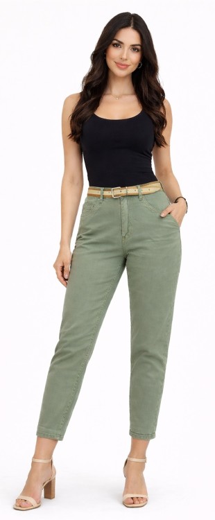 Spodnie damskie jeans Mom Fit zielone