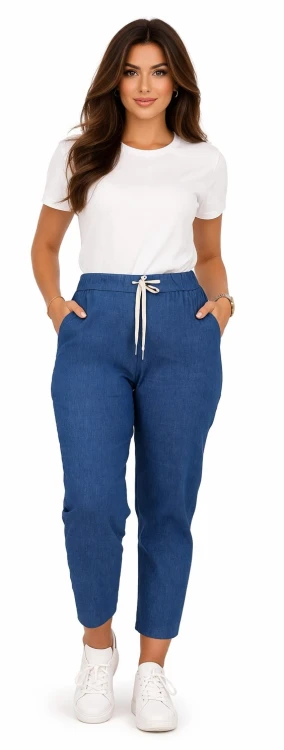 Spodnie damskie Mom Fit Ala Jeans elastyczna guma w pasie duże rozmiary granatowe