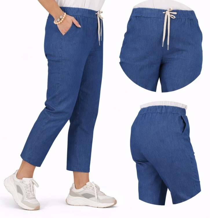 Spodnie damskie Mom Fit Ala Jeans elastyczna guma w pasie duże rozmiary granatowe