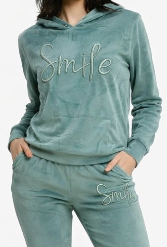 Dres damski welurowy z kapturem zielony