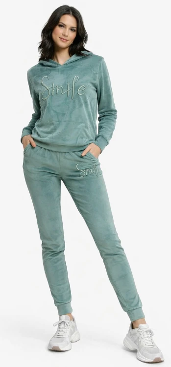 Dres damski welurowy z kapturem zielony