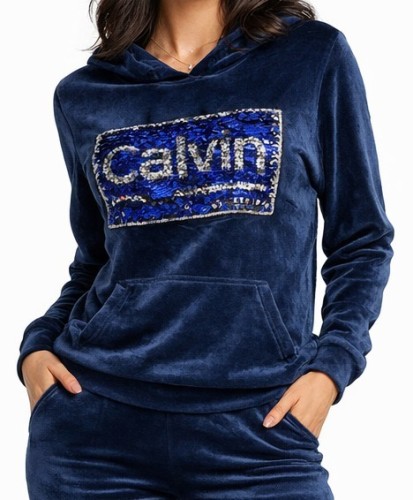 Dres damski welurowy z kapturem Cekiny granatowy