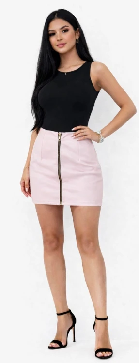 Spódnica skórzana mini na zamek delikatny róż