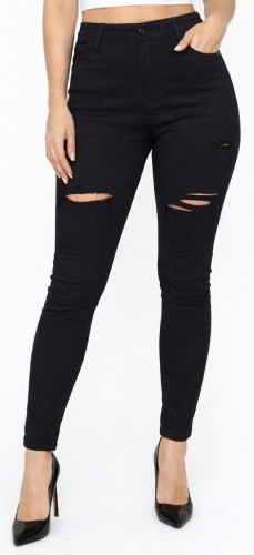 Spodnie damskie czarne Push Up skinny z przetarciami