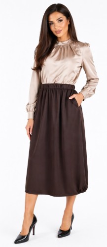 Spódnica midi kieszenie brązowa