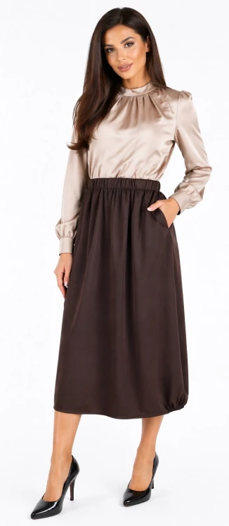 Spódnica midi kieszenie brązowa