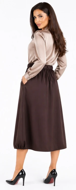 Spódnica midi kieszenie brązowa