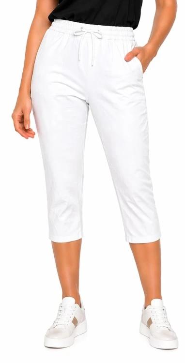 Spodnie damskie rybaczki 3/4 elastyczny pas i wiązanie duże rozmiary kolor biały