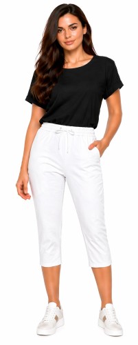 Spodnie damskie rybaczki 3/4 elastyczny pas i wiązanie duże rozmiary kolor biały