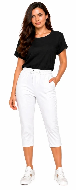 Spodnie damskie rybaczki 3/4 elastyczny pas i wiązanie duże rozmiary kolor biały