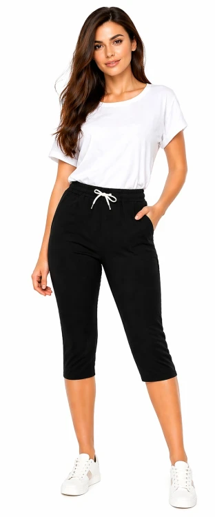 Spodnie damskie rybaczki 3/4 elastyczny pas i wiązanie duże rozmiary kolor czarny