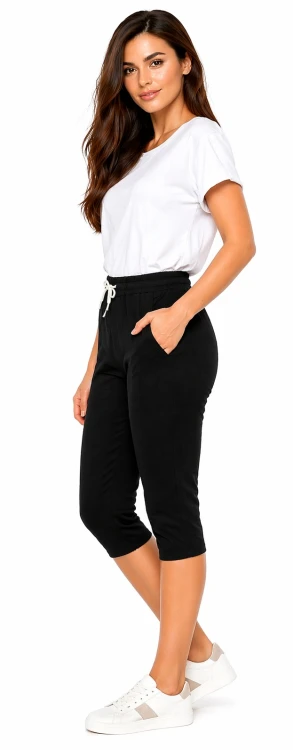 Spodnie damskie rybaczki 3/4 elastyczny pas i wiązanie duże rozmiary kolor czarny