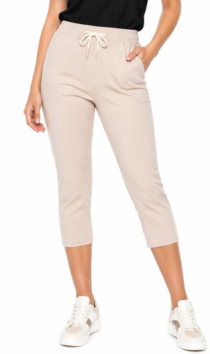 Spodnie damskie rybaczki 3/4 elastyczny pas i wiązanie duże rozmiary kolor beżowy