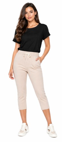 Spodnie damskie rybaczki 3/4 elastyczny pas i wiązanie duże rozmiary kolor beżowy