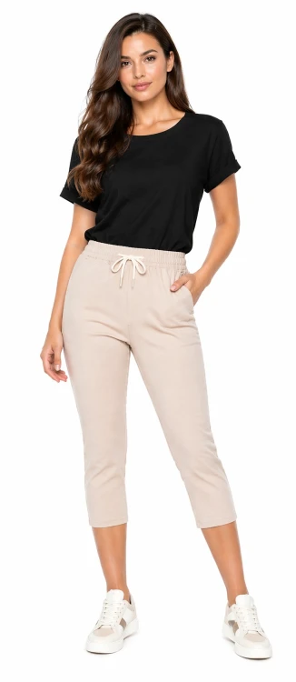 Spodnie damskie rybaczki 3/4 elastyczny pas i wiązanie duże rozmiary kolor beżowy