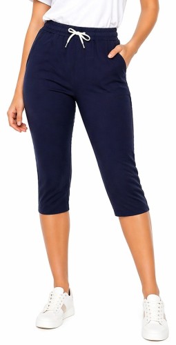 Spodnie damskie rybaczki 3/4 elastyczny pas i wiązanie duże rozmiary kolor granatowy