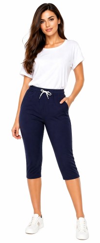 Spodnie damskie rybaczki 3/4 elastyczny pas i wiązanie duże rozmiary kolor granatowy