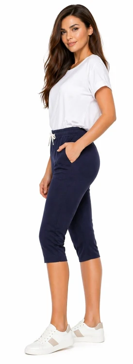 Spodnie damskie rybaczki 3/4 elastyczny pas i wiązanie duże rozmiary kolor granatowy