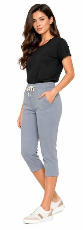 Spodnie damskie rybaczki 3/4 elastyczny pas i wiązanie duże rozmiary kolor jasnoniebieski