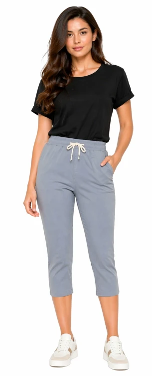 Spodnie damskie rybaczki 3/4 elastyczny pas i wiązanie duże rozmiary kolor jasnoniebieski