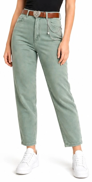 Spodnie damskie jeans Mom Fit Push-up zielone