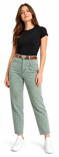 Spodnie damskie jeans Mom Fit Push-up zielone