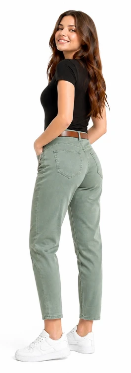 Spodnie damskie jeans Mom Fit Push-up zielone