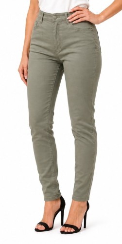 Spodnie damskie jeans slim fit duże rozmiary oliwkowe