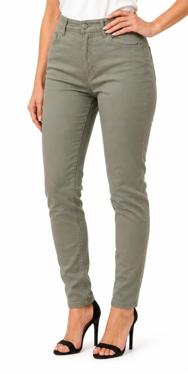 Spodnie damskie jeans slim fit duże rozmiary oliwkowe