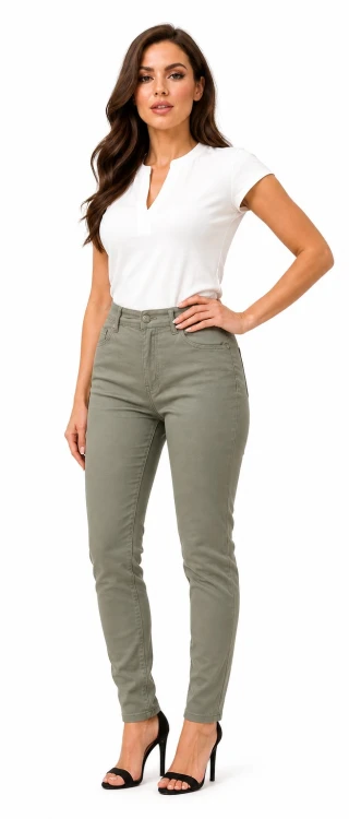 Spodnie damskie jeans slim fit duże rozmiary oliwkowe