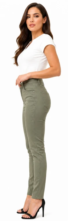 Spodnie damskie jeans slim fit duże rozmiary oliwkowe