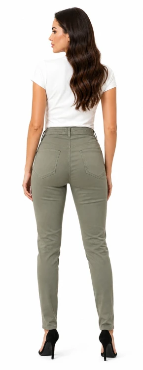 Spodnie damskie jeans slim fit duże rozmiary oliwkowe