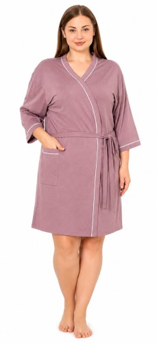 Szlafrok damski bawełniany przed kolano PLUS SIZE śliwka