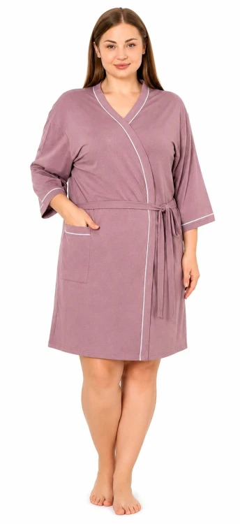 Szlafrok damski bawełniany przed kolano PLUS SIZE śliwka
