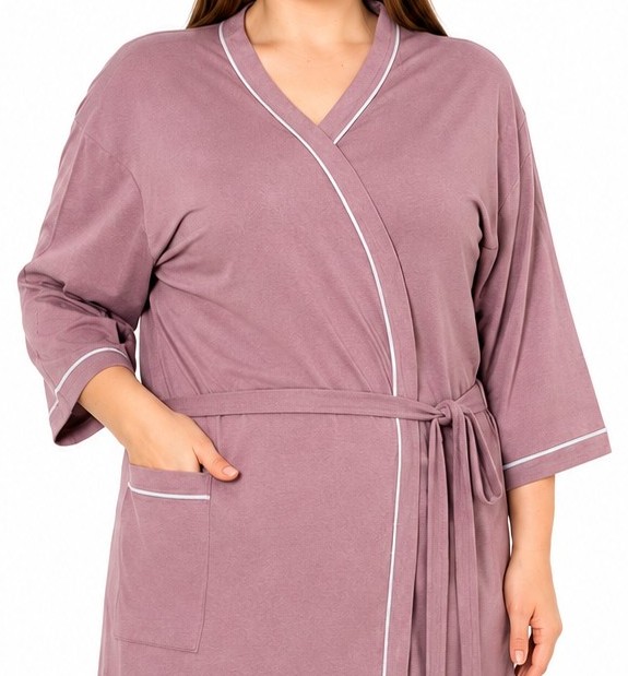 Szlafrok damski bawełniany przed kolano PLUS SIZE śliwka