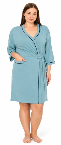 Szlafrok damski bawełniany przed kolano PLUS SIZE morski