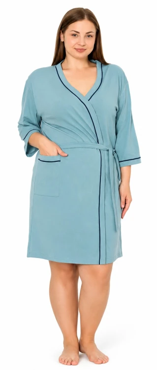 Szlafrok damski bawełniany przed kolano PLUS SIZE morski