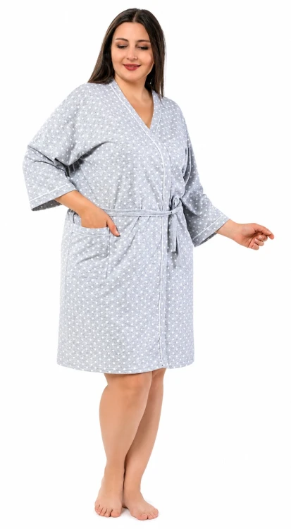 Szlafrok damski bawełniany przed kolano PLUS SIZE szary