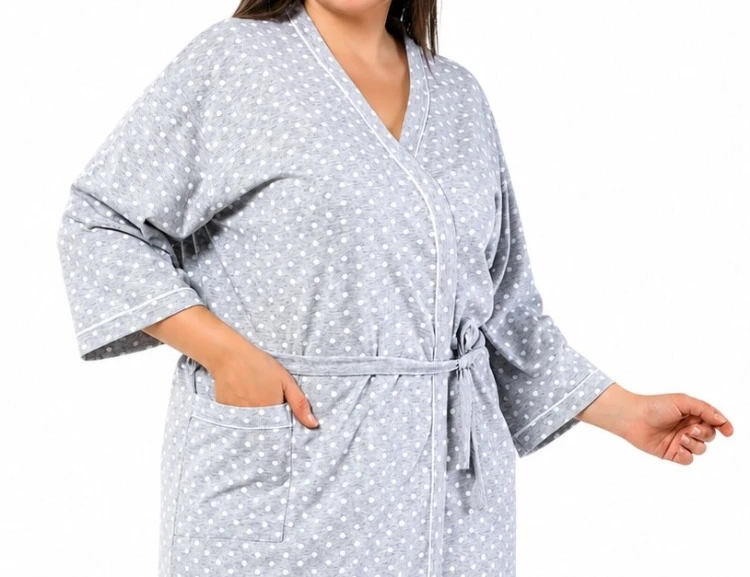 Szlafrok damski bawełniany przed kolano PLUS SIZE szary