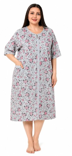 Koszula nocna szlafrok bawełna PLUS SIZE szary