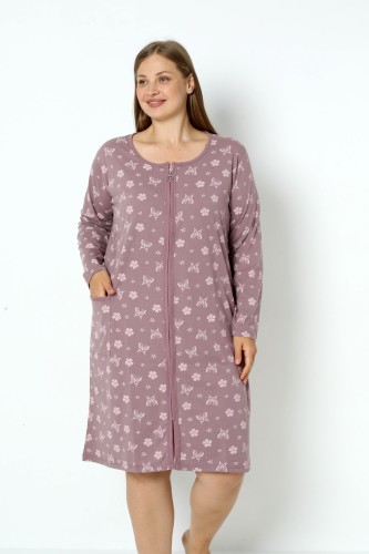 Koszula nocna szlafrok bawełna PLUS SIZE śliwka