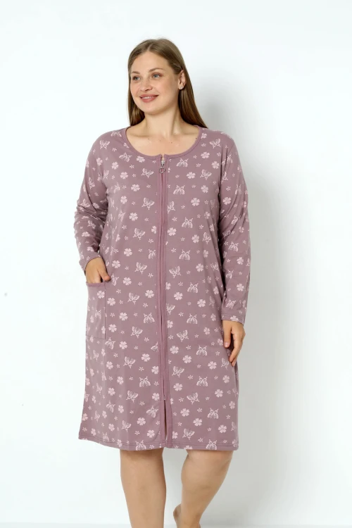 Koszula nocna szlafrok bawełna PLUS SIZE śliwka