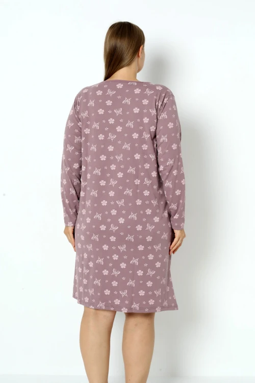Koszula nocna szlafrok bawełna PLUS SIZE śliwka