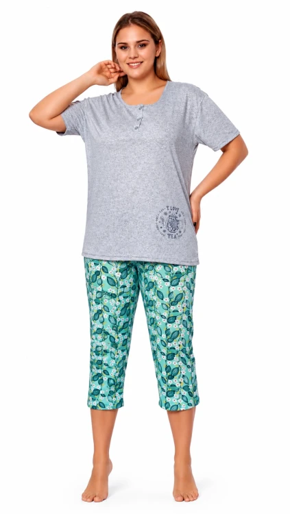 Piżama damska bawełniana ze spodniami 3/4 PLUS SIZE szara