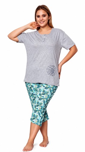 Piżama damska bawełniana ze spodniami 3/4 PLUS SIZE szara
