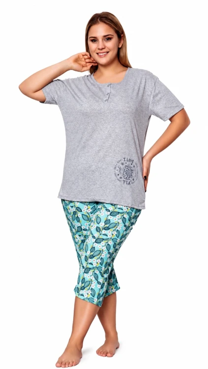 Piżama damska bawełniana ze spodniami 3/4 PLUS SIZE szara