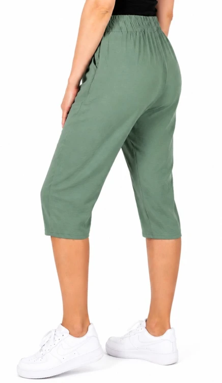 Spodnie damskie 3/4 rybaczki luźne kieszenie duże rozmiary zielone